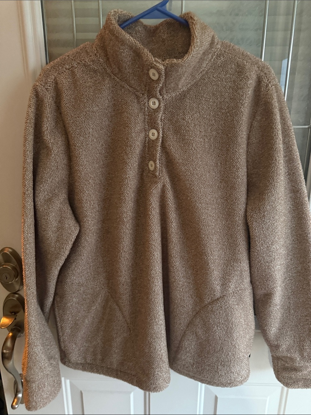 Eddie Bauer Taupe Button-Up Mock Neck Pullover 0132